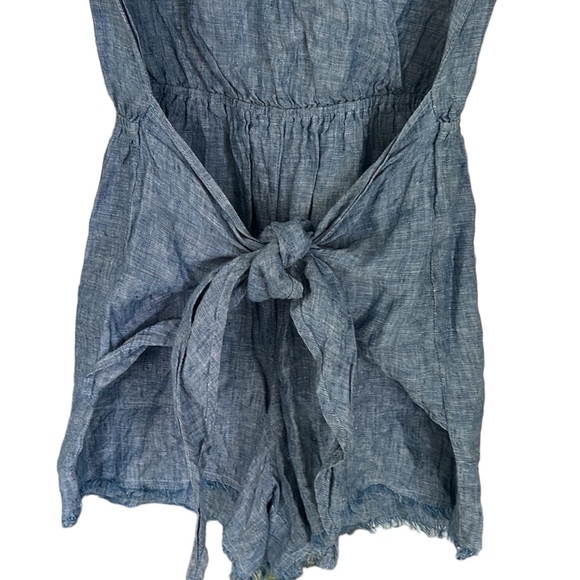 Anthropologie Sanctuary Montana Blue Linen Front Wrap Tie Waist Romper - M - Picture 6 of 12